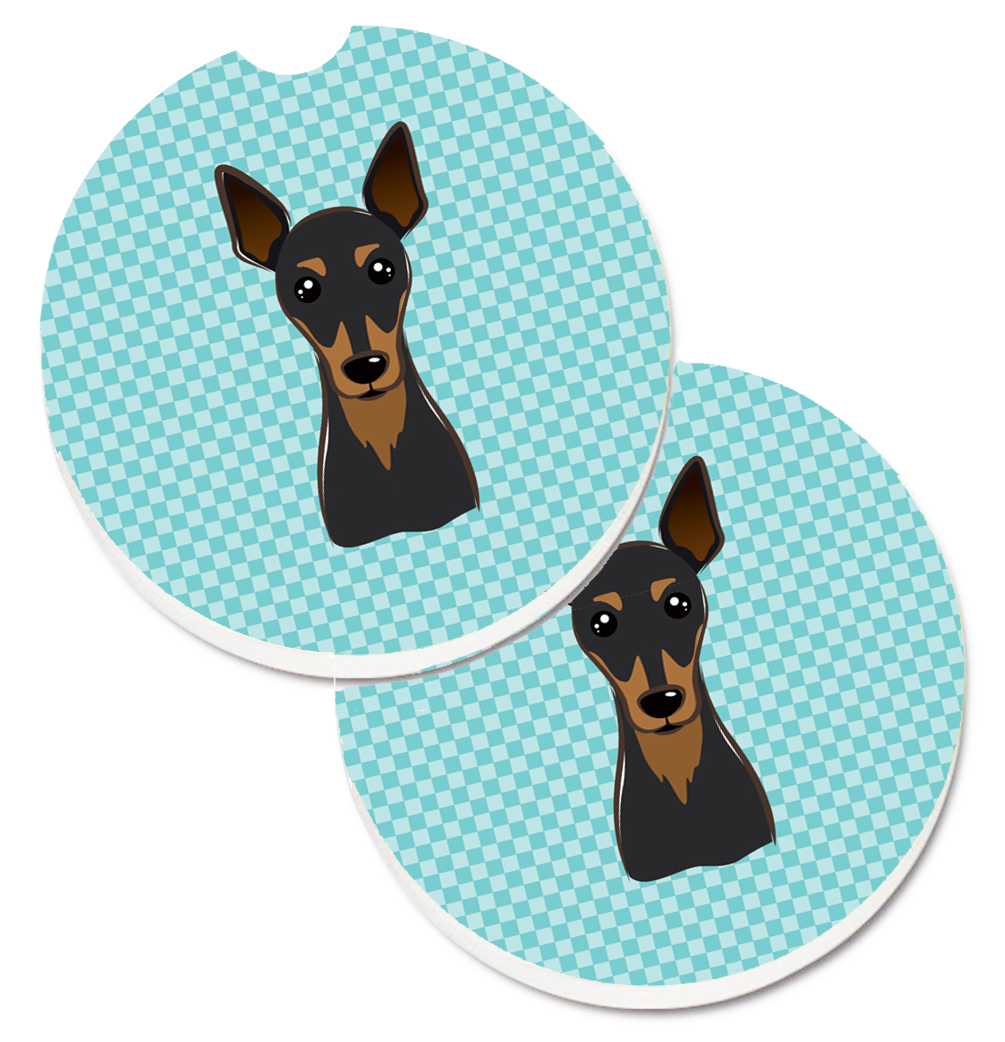 Checkerboard Blue Min Pin Set of 2 Cup Holder Car Coaster