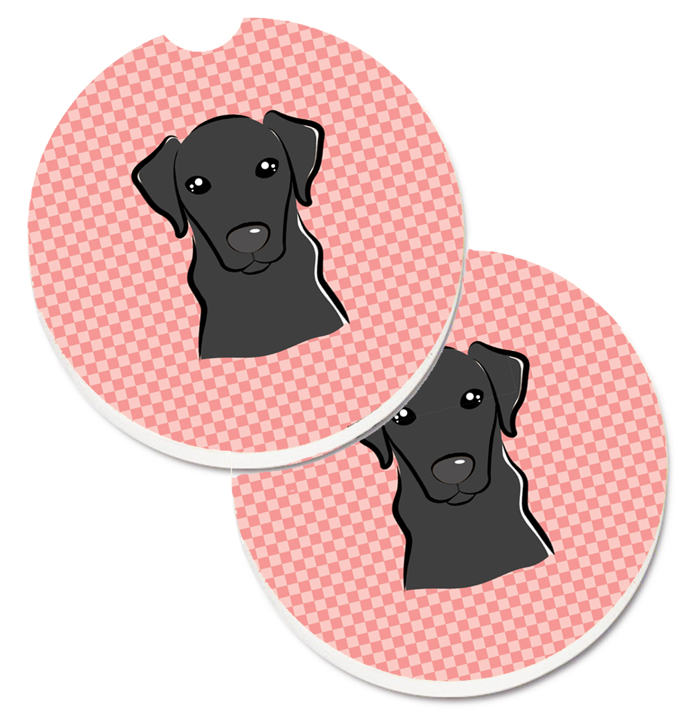 Checkerboard Pink & Black Labrador Set of 2 Cup Holder Car Coaster