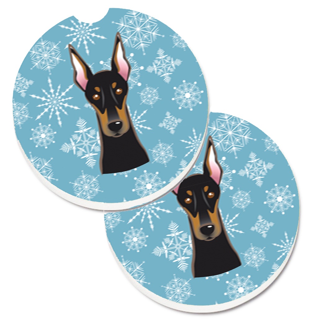 Snowflake Doberman Set of 2 Cup Holder Car Coaster
