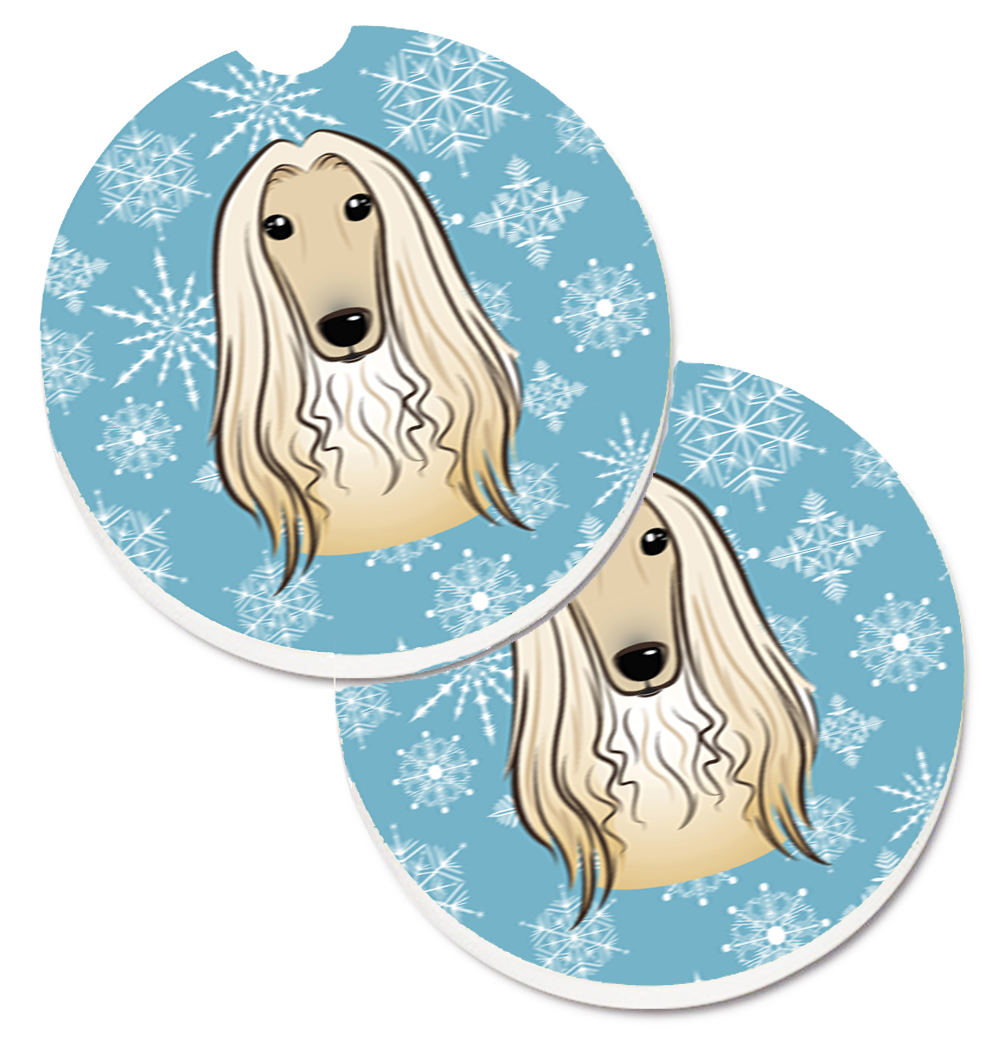 BB1678CARC Snowflake Afghan Hound Set of 2 Cup Holder Car Coaster