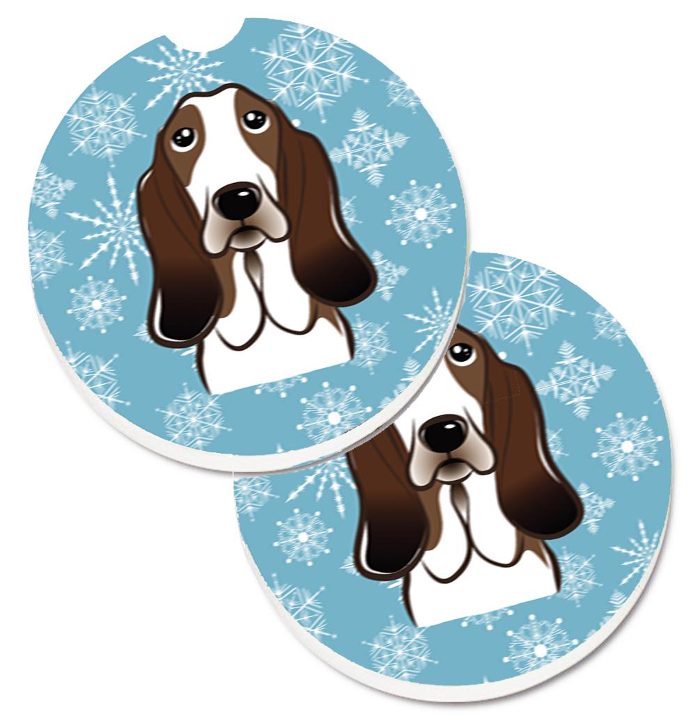 Snowflake Basset Hound Set of 2 Cup Holder Car Coaster