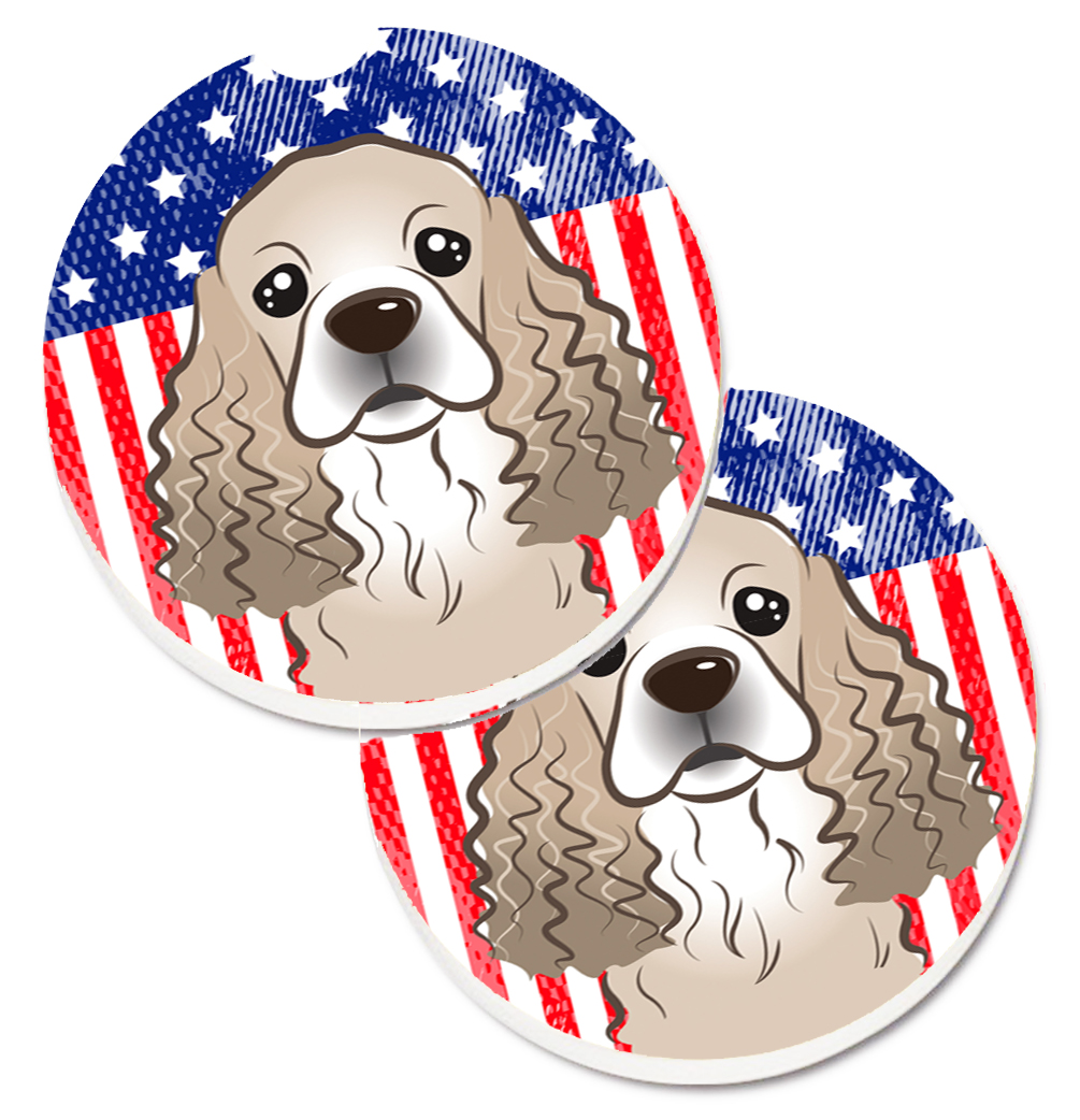 American Flag & Cocker Spaniel Set of 2 Cup Holder Car Coaster