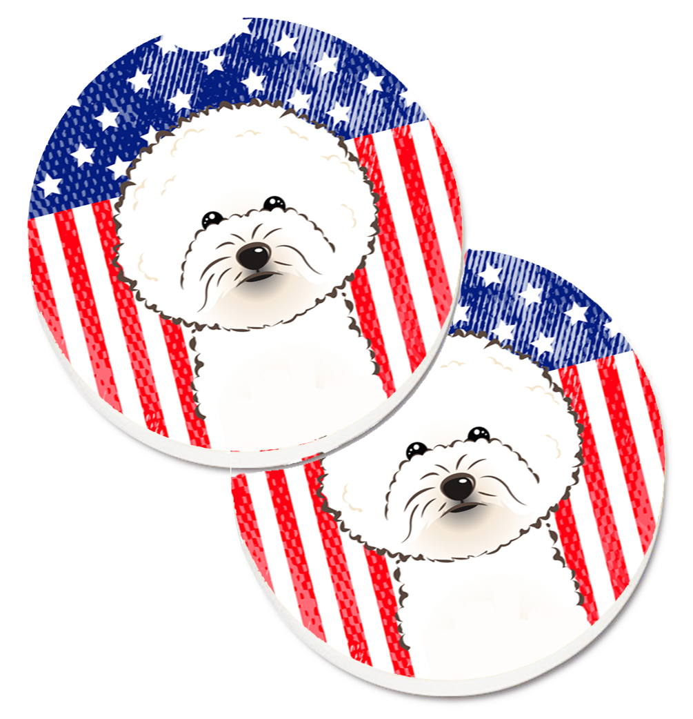 American Flag & Bichon Frise Set of 2 Cup Holder Car Coaster