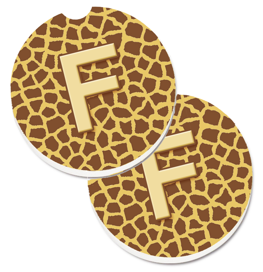 CJ1025-FCARC Monogram Initial F Giraffe Set of 2 Cup Holder Car Coaster