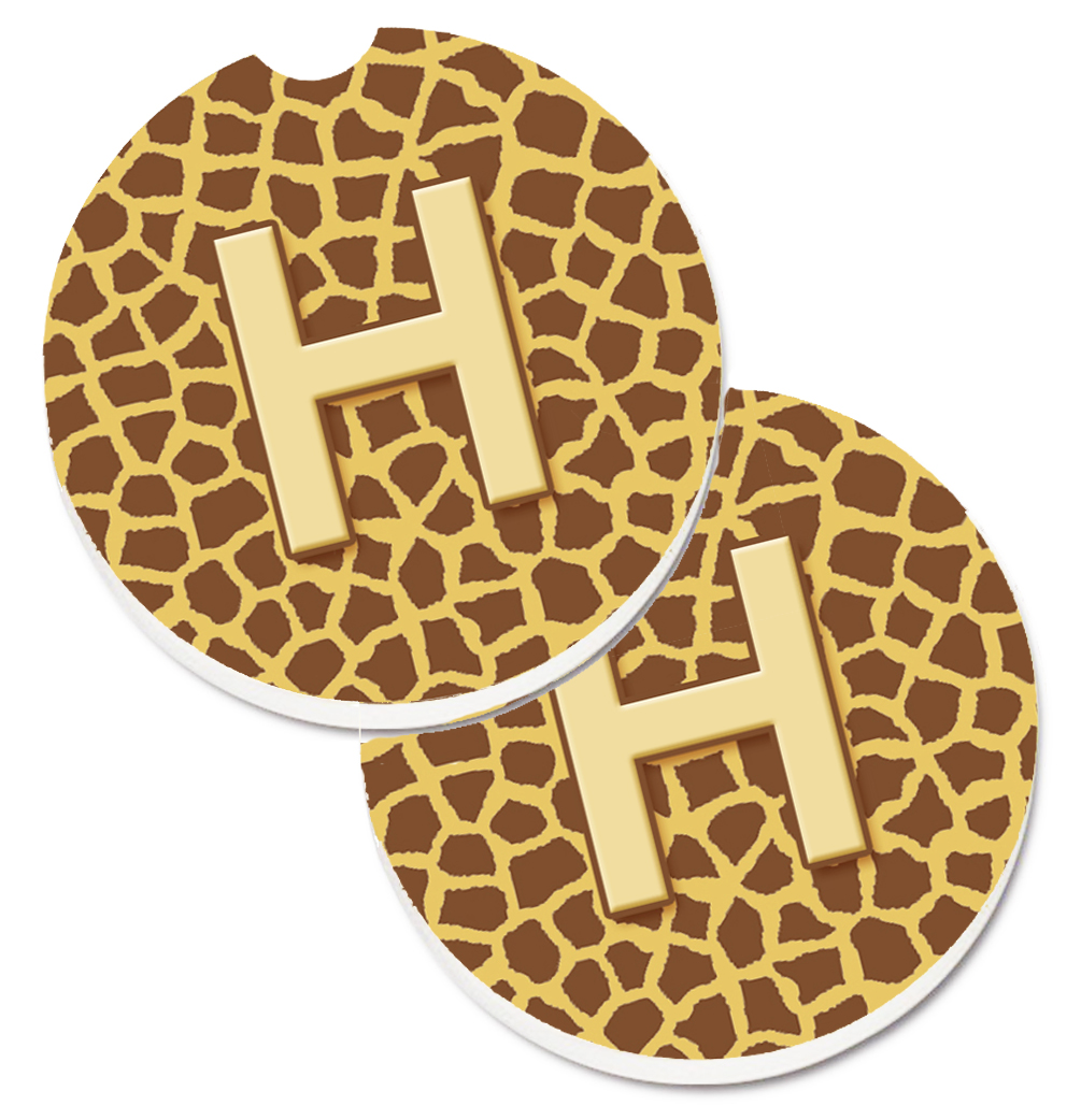 CJ1025-HCARC Monogram Initial H Giraffe Set of 2 Cup Holder Car Coaster
