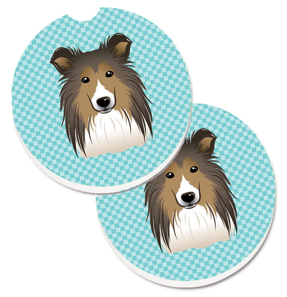 Picture of Carolines Treasures BB1180CARC Checkerboard Blue Sheltie Set of 2 Cup Holder Car Coaster