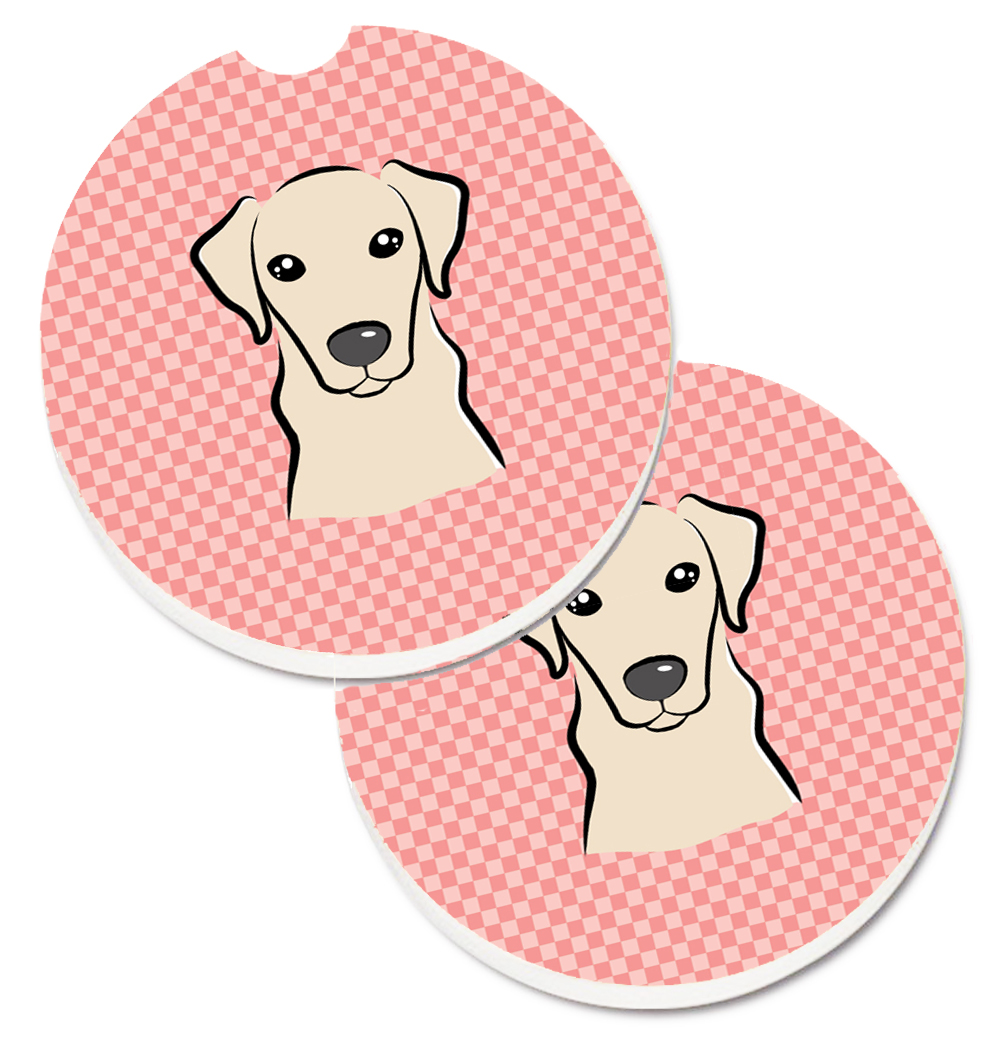 Checkerboard Pink & Yellow Labrador Set of 2 Cup Holder Car Coaster