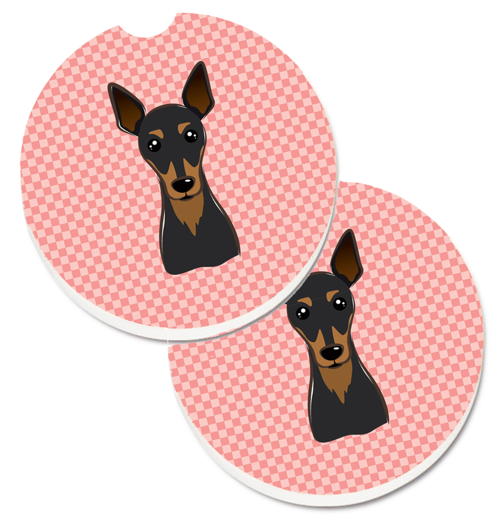 Checkerboard Pink Min Pin Set of 2 Cup Holder Car Coaster