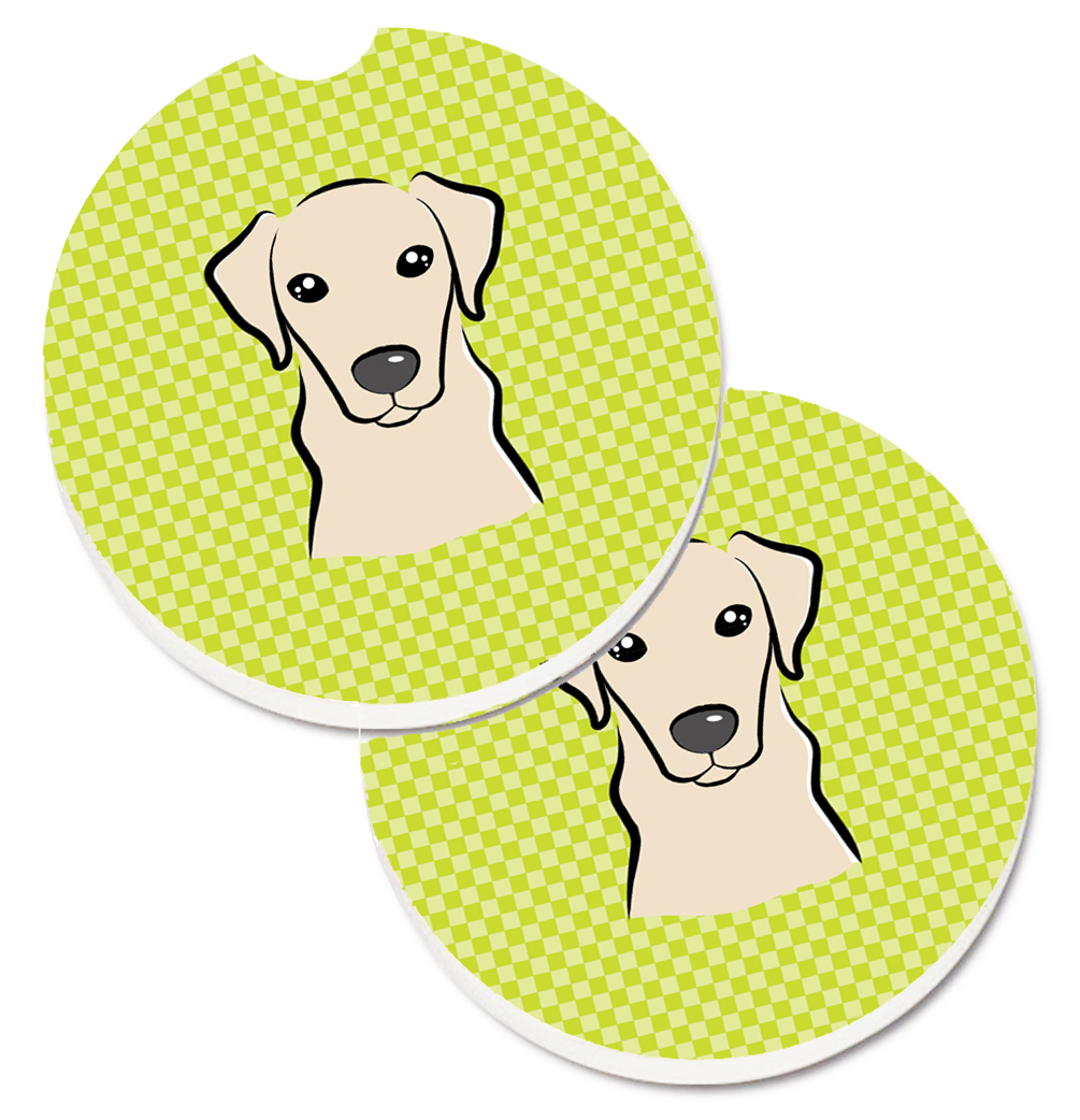 Checkerboard Lime Green & Yellow Labrador Set of 2 Cup Holder Car Coaster