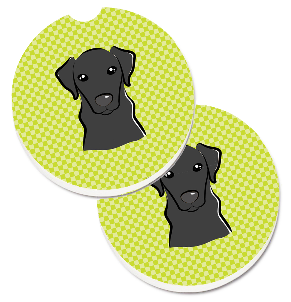 Checkerboard Lime Green Black Labrador Set of 2 Cup Holder Car Coaster