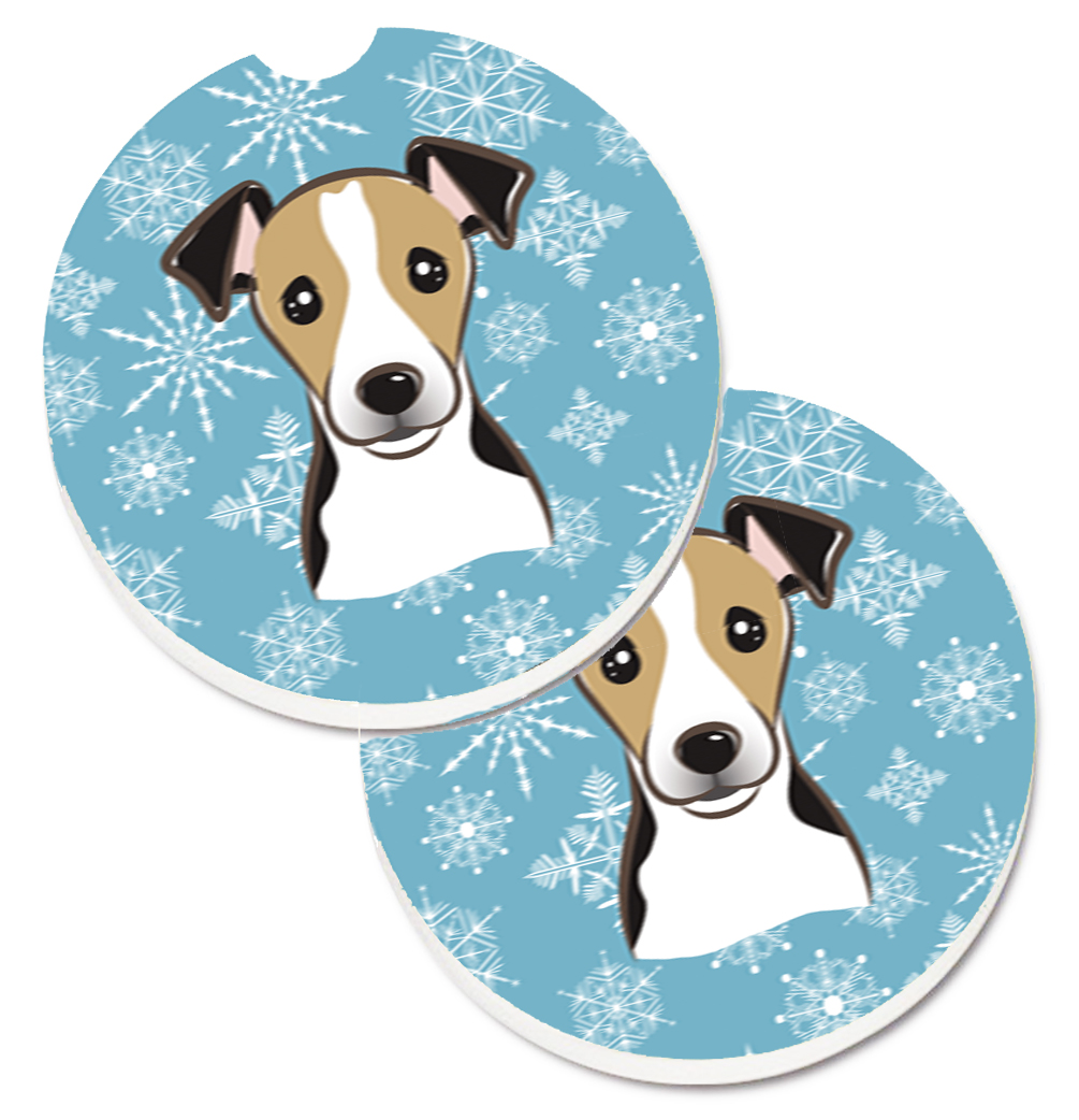 Snowflake Jack Russell Terrier Set of 2 Cup Holder Car Coaster
