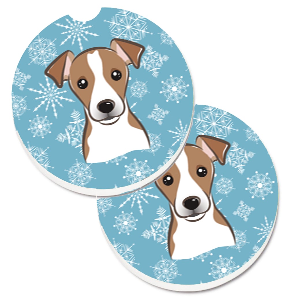 Snowflake Jack Russell Terrier Set of 2 Cup Holder Car Coaster