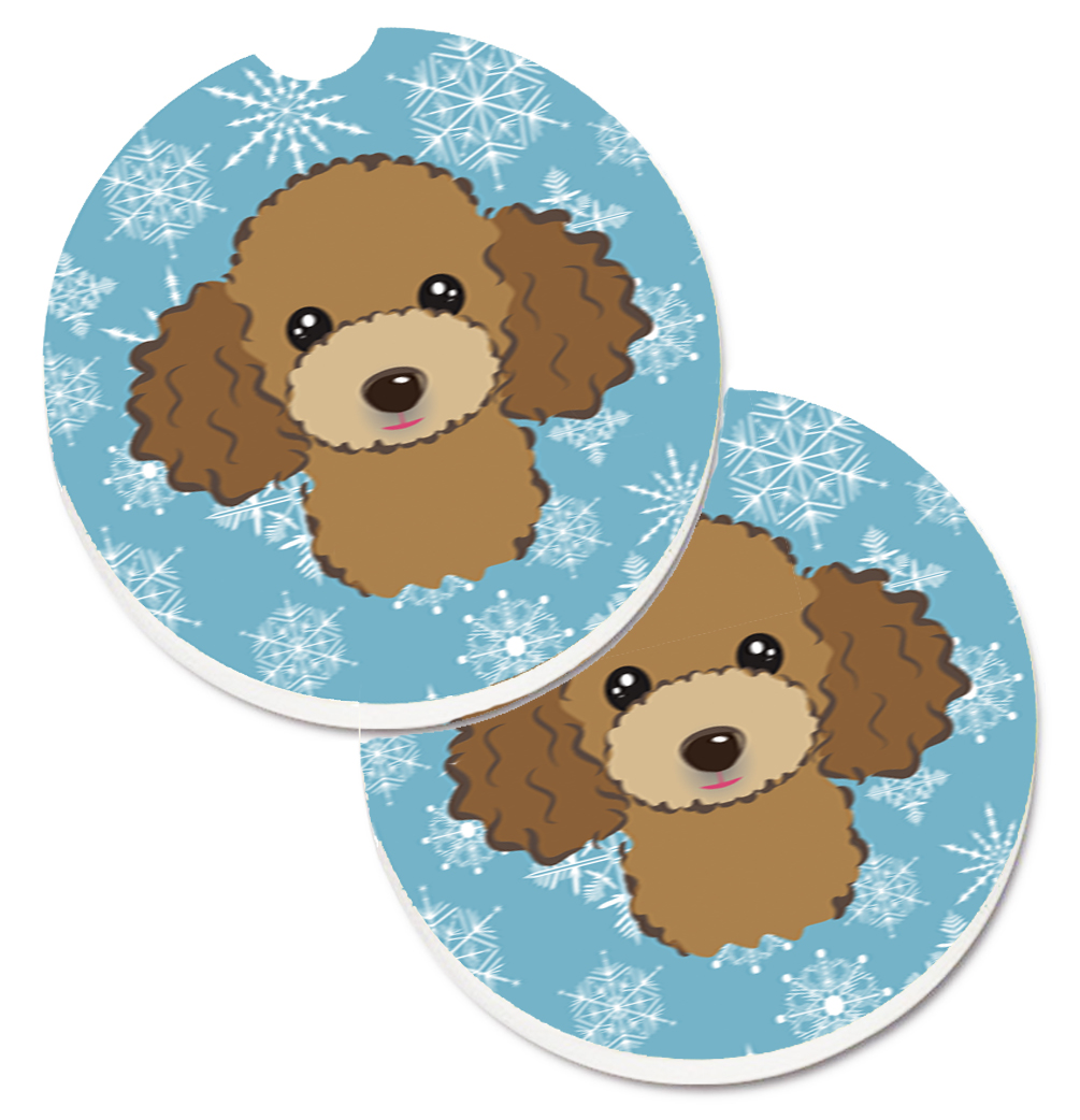 Snowflake Chocolate & Brown Poodle Set of 2 Cup Holder Car Coaster