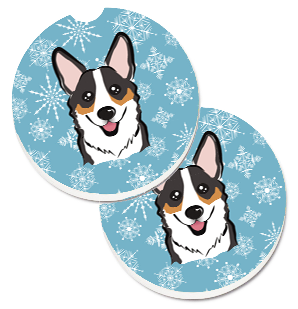 Snowflake Tricolor Corgi Set of 2 Cup Holder Car Coaster
