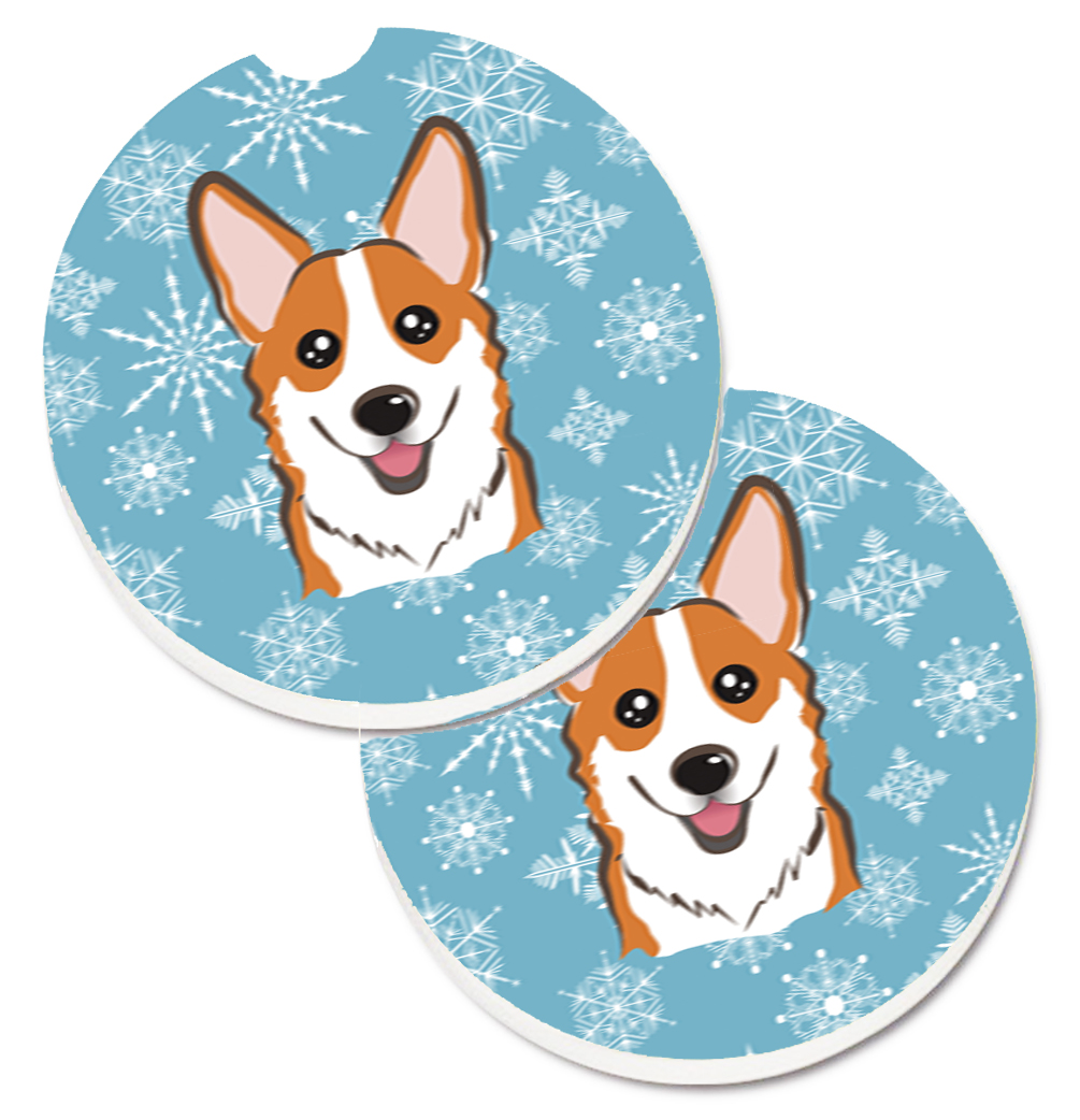 BB1688CARC Snowflake Red Corgi Set of 2 Cup Holder Car Coaster