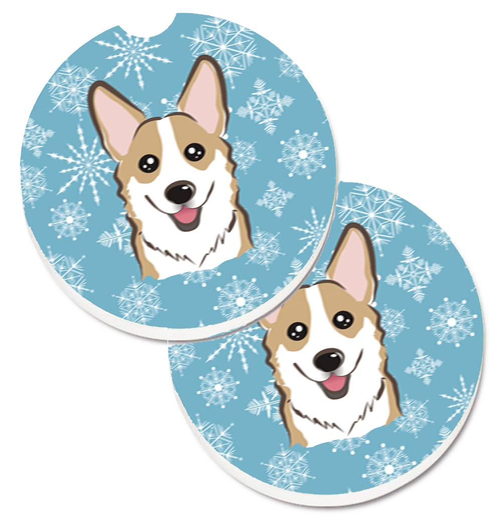 Snowflake Sable Corgi Set of 2 Cup Holder Car Coaster
