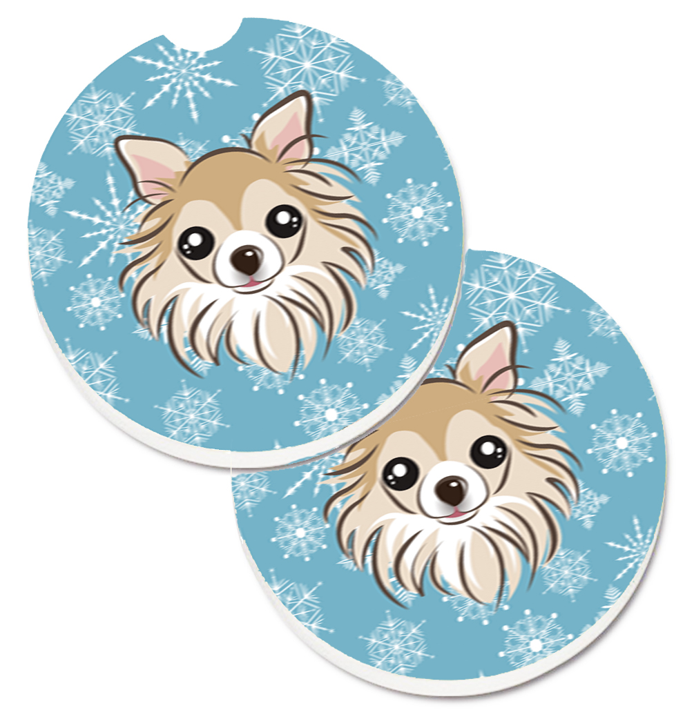 BB1685CARC Snowflake Chihuahua Set of 2 Cup Holder Car Coaster