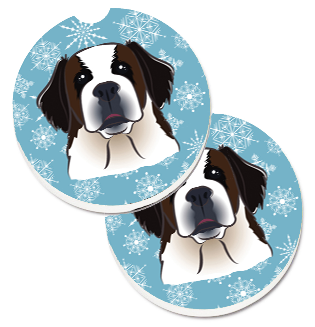Snowflake Saint Bernard Set of 2 Cup Holder Car Coaster