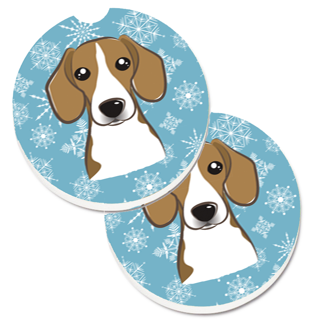 Snowflake Beagle Set of 2 Cup Holder Car Coaster