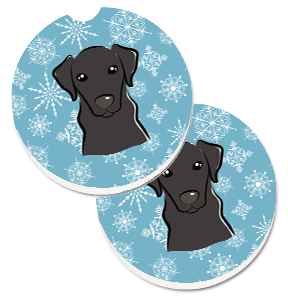 BB1669CARC Snowflake Black Labrador Set of 2 Cup Holder Car Coaster