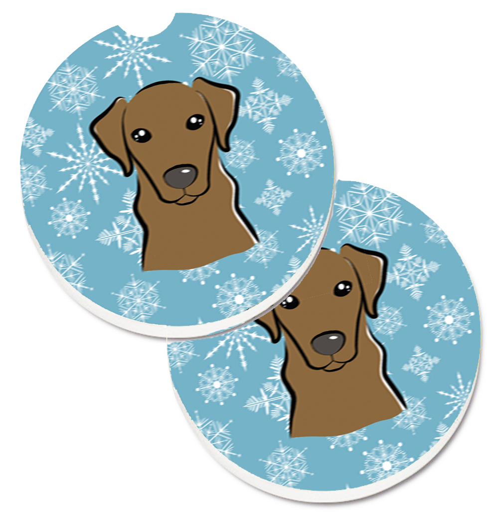 Snowflake Chocolate Labrador Set of 2 Cup Holder Car Coaster