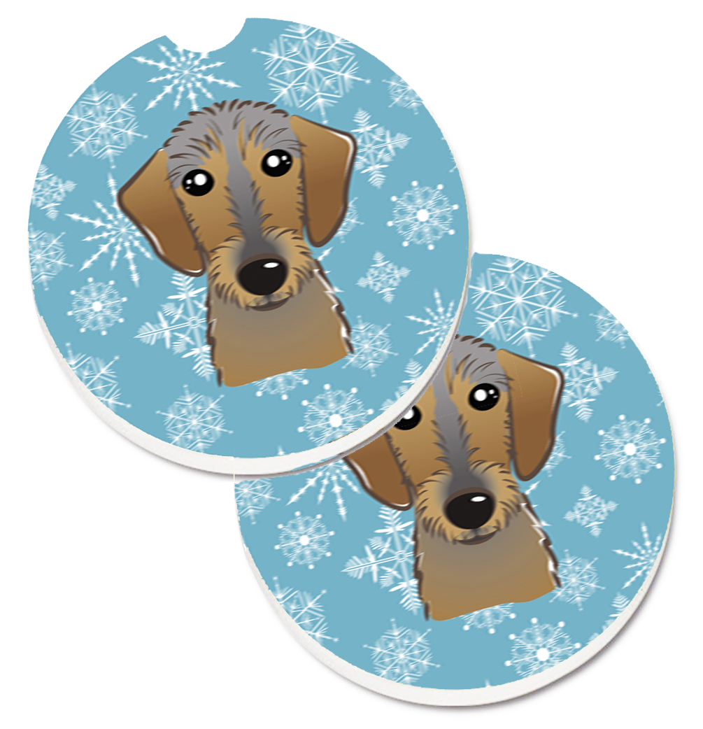 Snowflake Wirehaired Dachshund Set of 2 Cup Holder Car Coaster