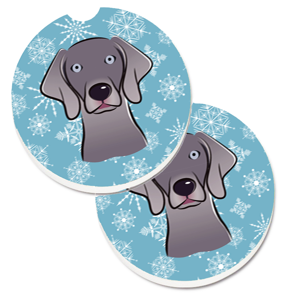 Snowflake Weimaraner Set of 2 Cup Holder Car Coaster