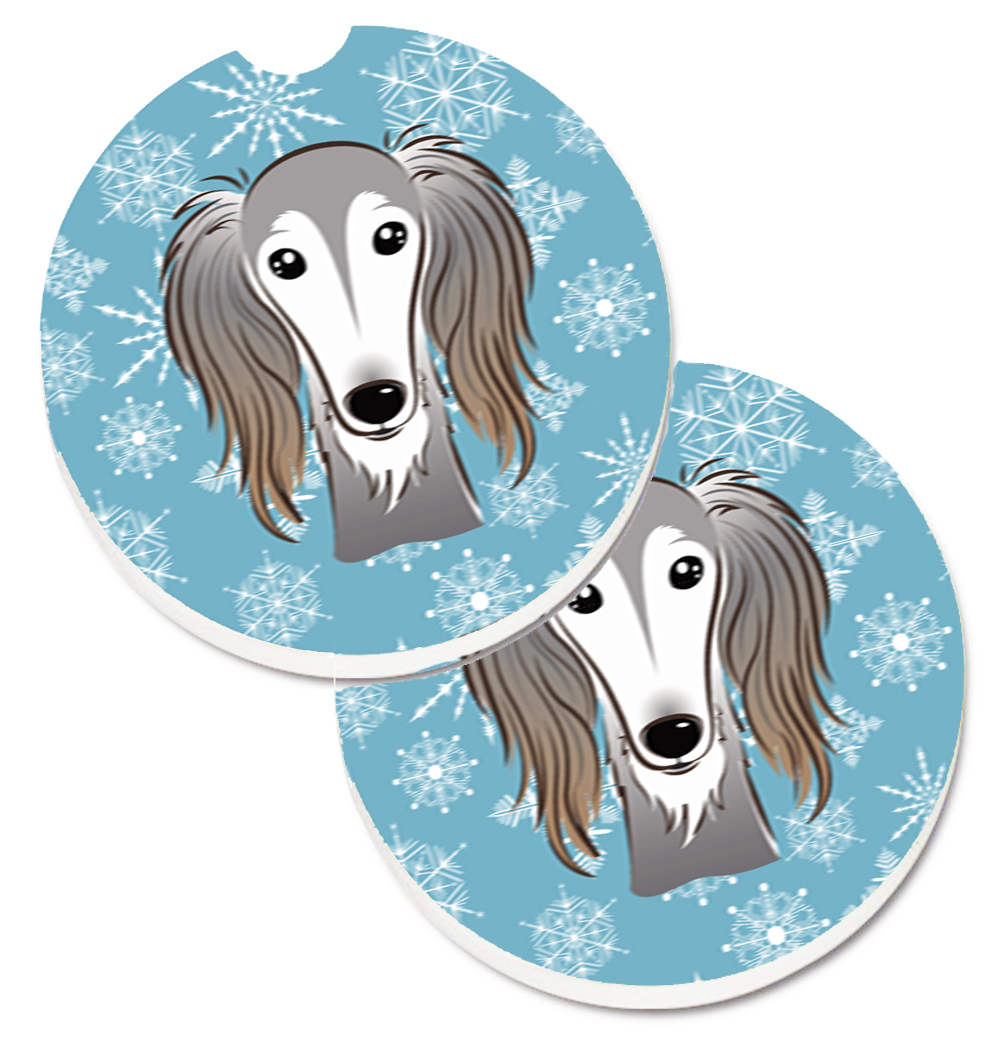 BB1663CARC Snowflake Saluki Set of 2 Cup Holder Car Coaster