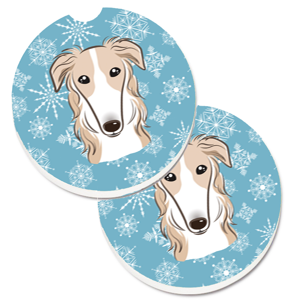 Snowflake Borzoi Set of 2 Cup Holder Car Coaster