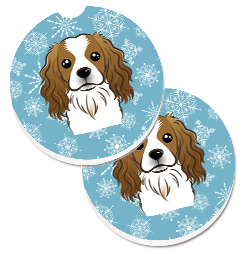 Snowflake Cavalier Spaniel Set of 2 Cup Holder Car Coaster