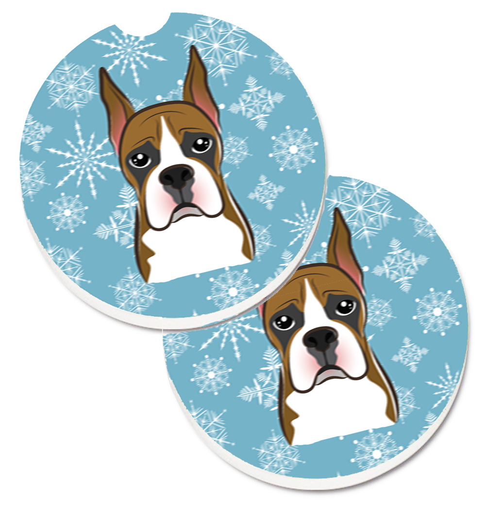 Snowflake Boxer Set of 2 Cup Holder Car Coaster