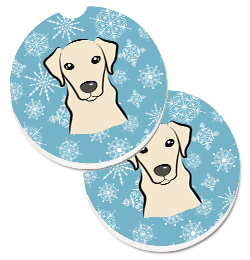 Picture of Carolines Treasures BB1656CARC Snowflake Yellow Labrador Set of 2 Cup Holder Car Coaster