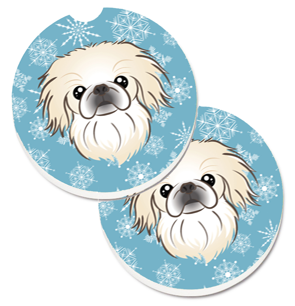Snowflake Pekingese Set of 2 Cup Holder Car Coaster