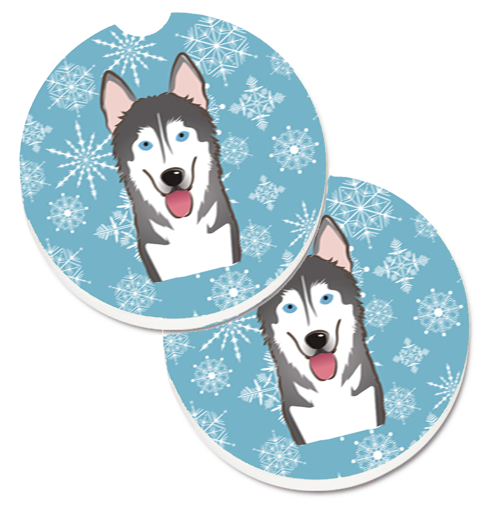 Snowflake Alaskan Malamute Set of 2 Cup Holder Car Coaster