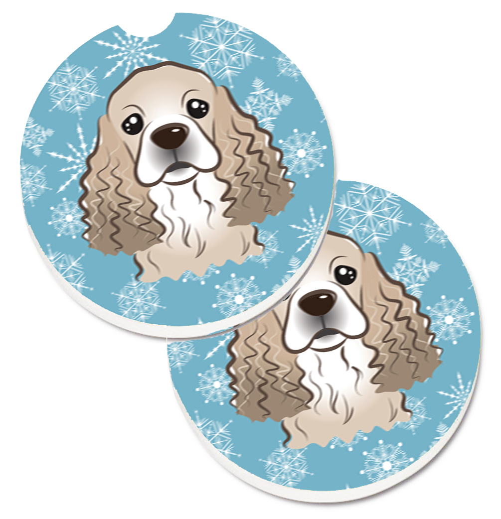 Snowflake Cocker Spaniel Set of 2 Cup Holder Car Coaster