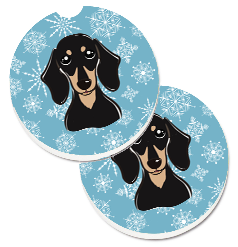 Snowflake Smooth Black & Tan Dachshund Set of 2 Cup Holder Car Coaster