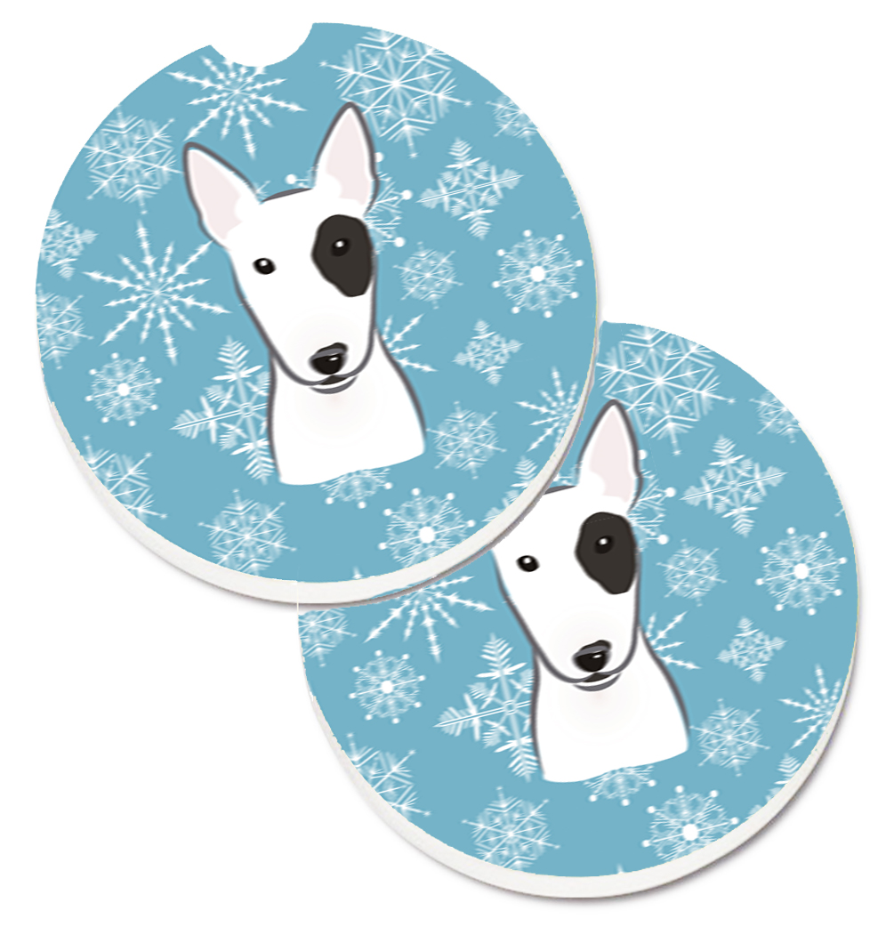 Snowflake Bull Terrier Set of 2 Cup Holder Car Coaster