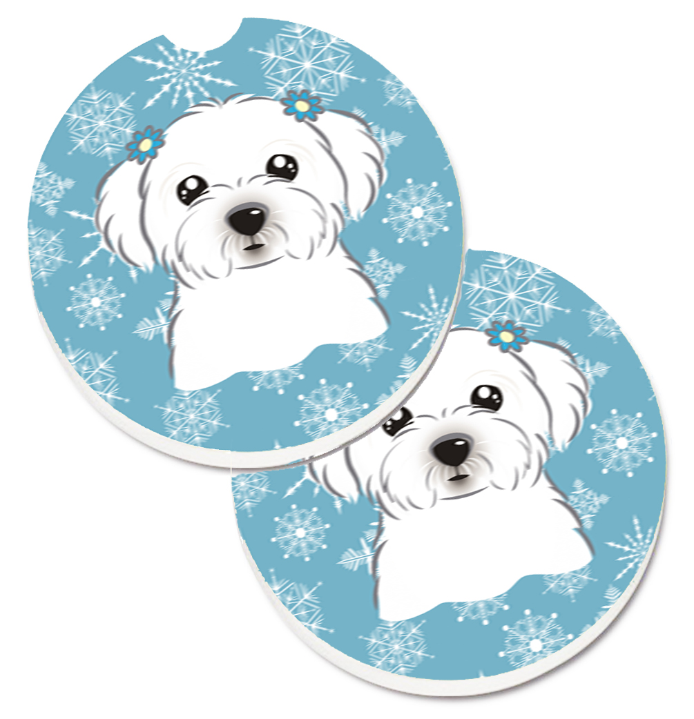 Snowflake Maltese Set of 2 Cup Holder Car Coaster