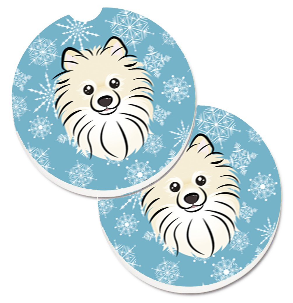 Snowflake Pomeranian Set of 2 Cup Holder Car Coaster