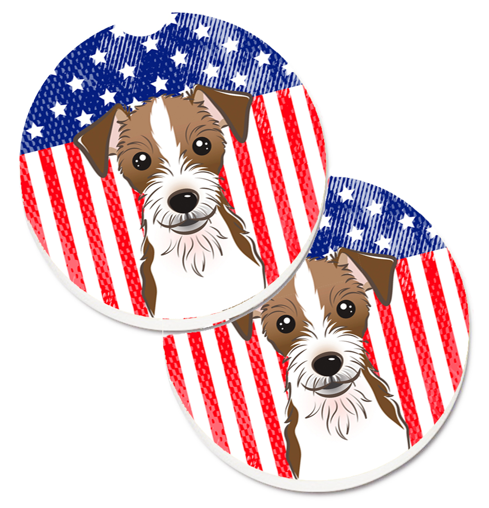 BB2132CARC American Flag & Jack Russell Terrier Set of 2 Cup Holder Car Coaster