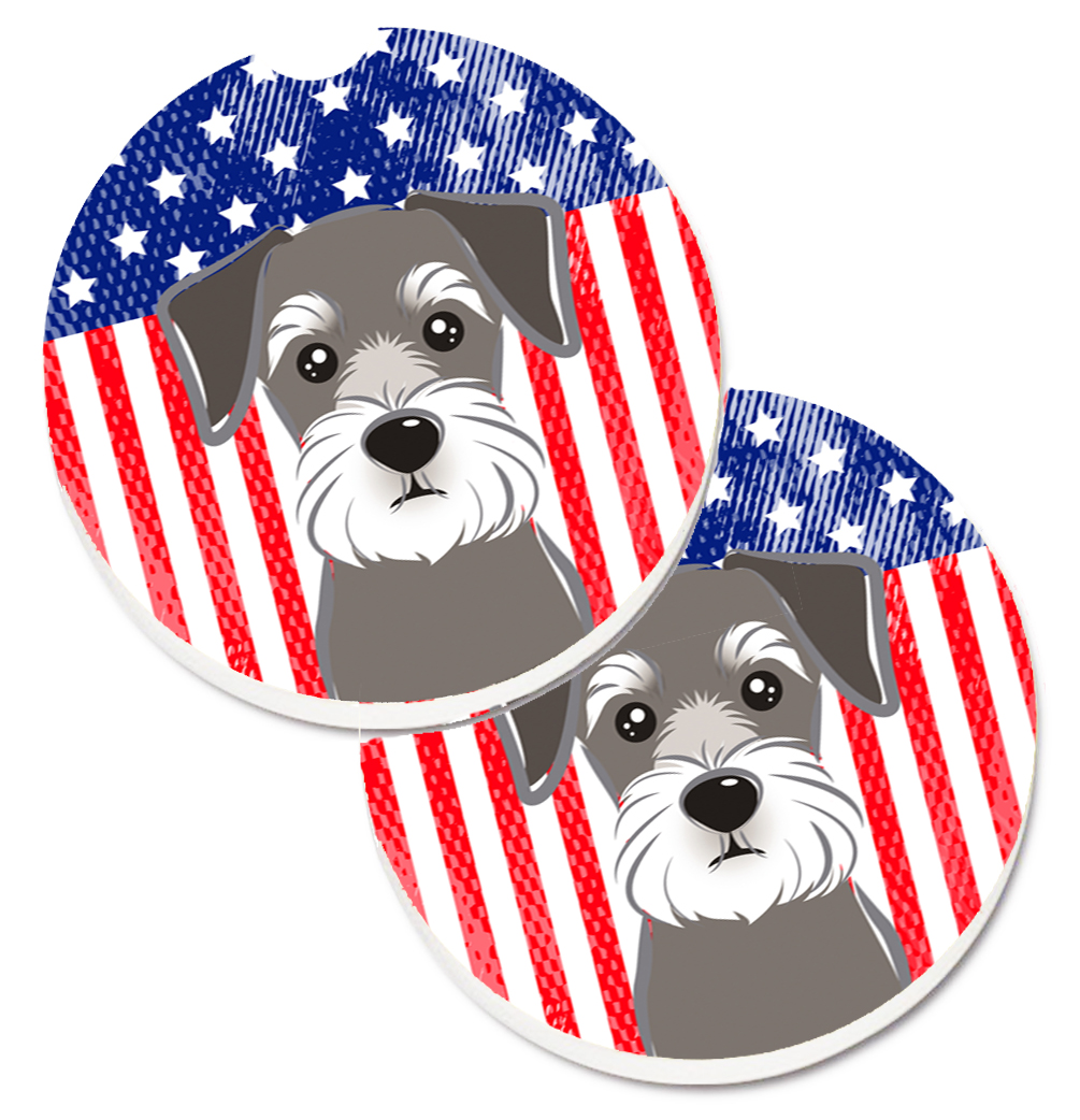 BB2136CARC American Flag & Schnauzer Set of 2 Cup Holder Car Coaster