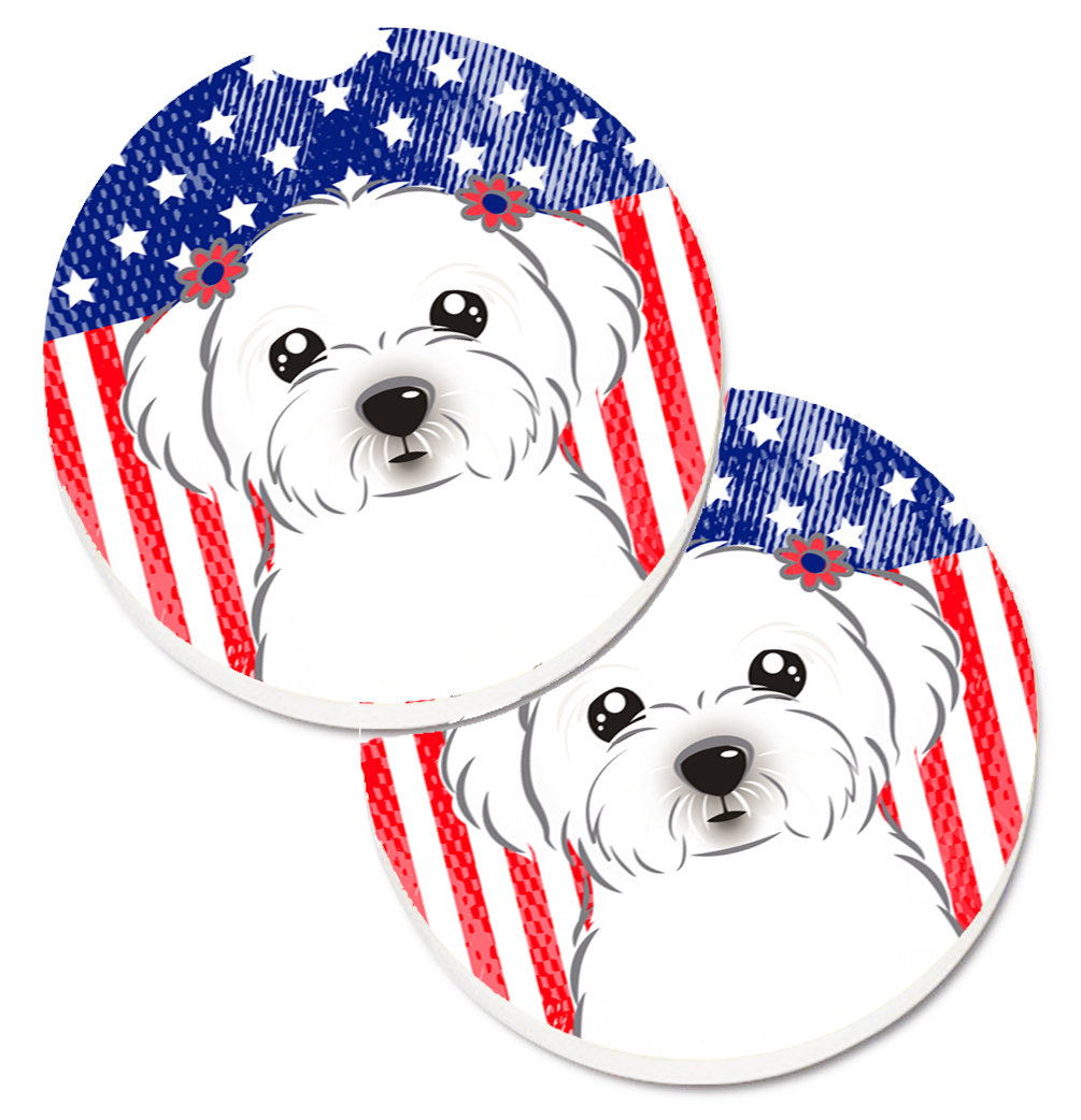 American Flag & Maltese Set of 2 Cup Holder Car Coaster