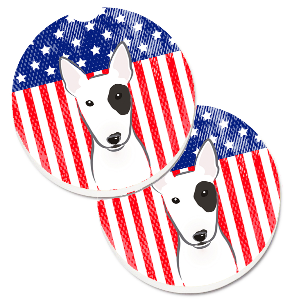 BB2139CARC American Flag & Bull Terrier Set of 2 Cup Holder Car Coaster