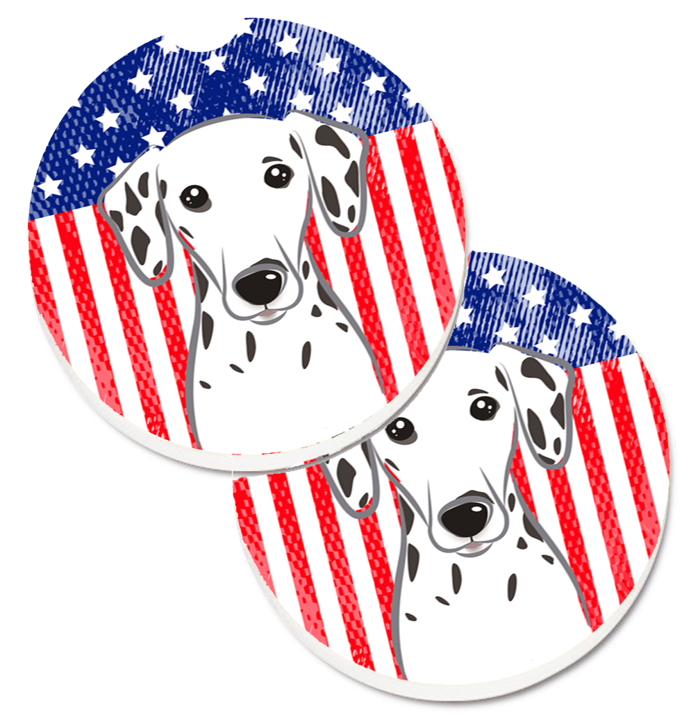 BB2140CARC American Flag & Dalmatian Set of 2 Cup Holder Car Coaster