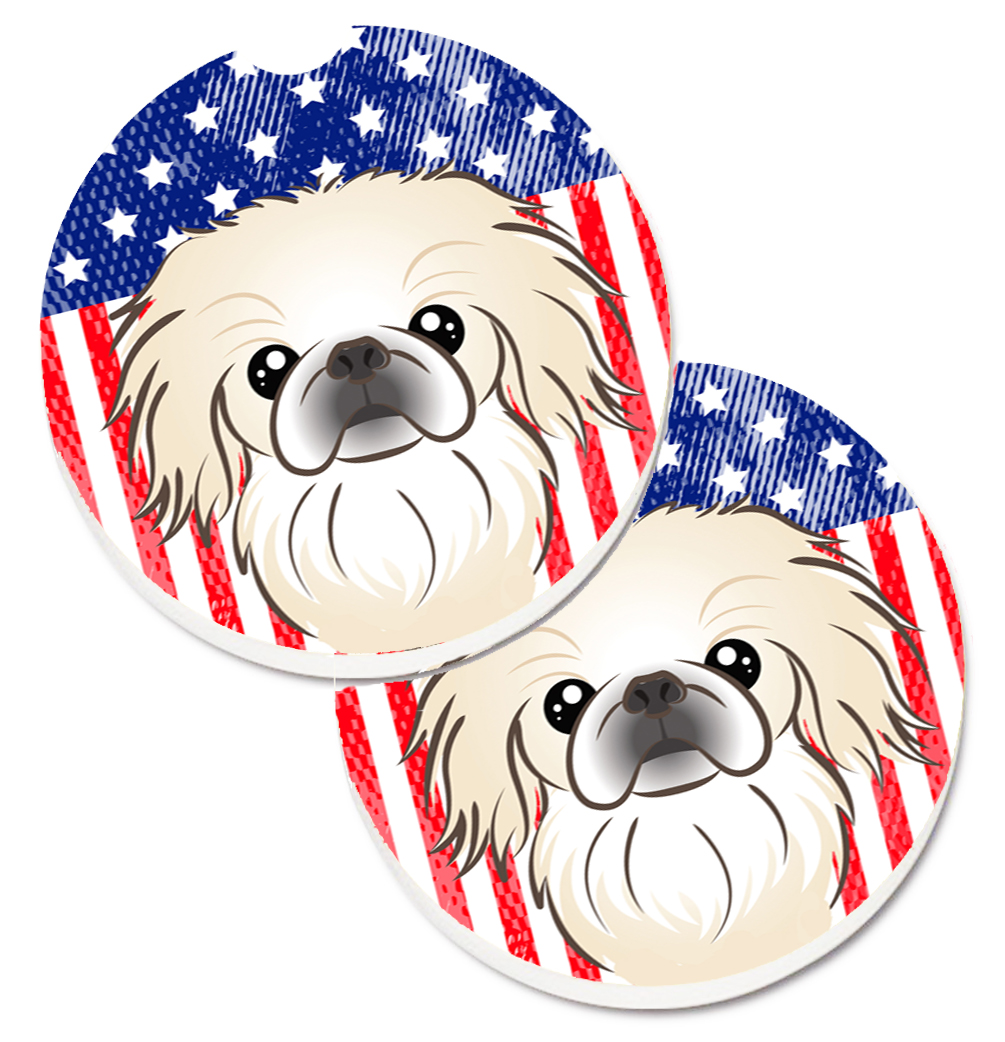 BB2151CARC American Flag & Pekingese Set of 2 Cup Holder Car Coaster