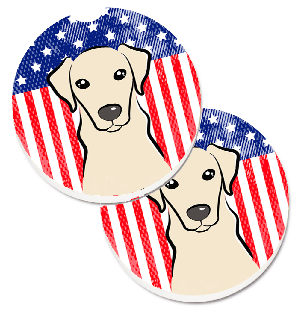 BB2152CARC American Flag & Yellow Labrador Set of 2 Cup Holder Car Coaster