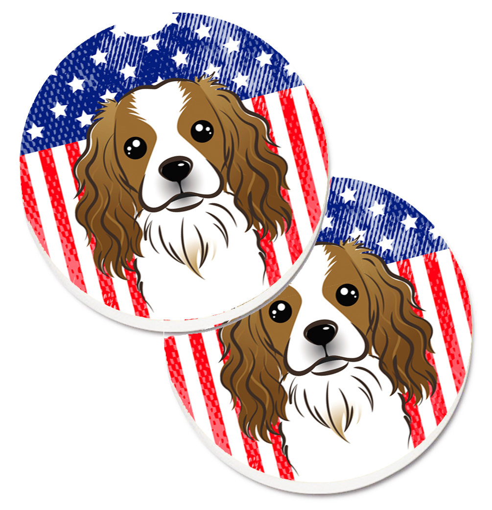 BB2154CARC American Flag & Cavalier Spaniel Set of 2 Cup Holder Car Coaster