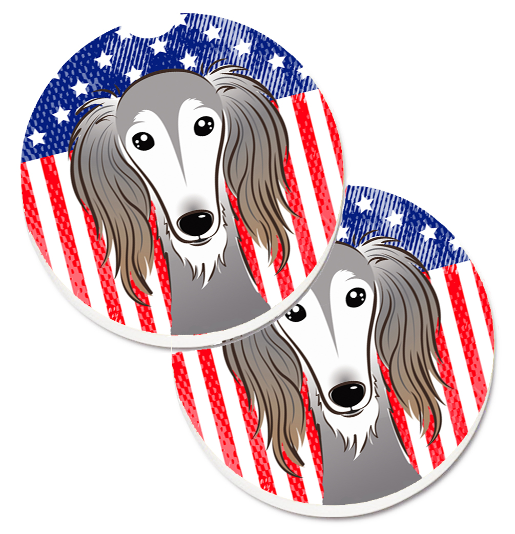 BB2159CARC American Flag & Saluki Set of 2 Cup Holder Car Coaster