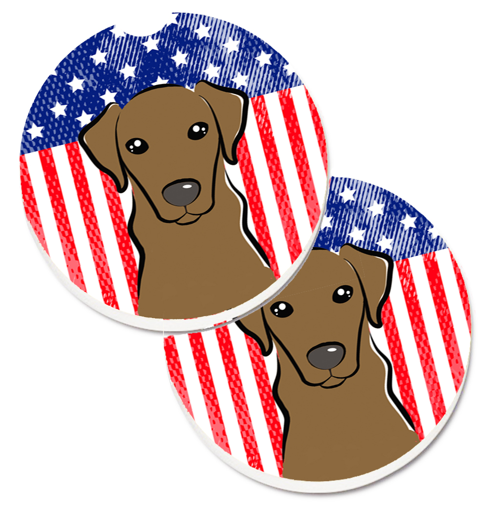 BB2164CARC American Flag & Chocolate Labrador Set of 2 Cup Holder Car Coaster