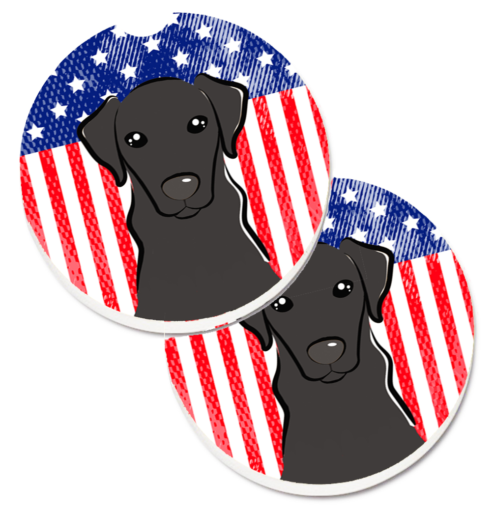 American Flag & Black Labrador Set of 2 Cup Holder Car Coaster